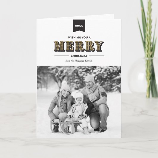 Moderne Typografie Zwart en Goud Kerst Kaart (Voorkant)