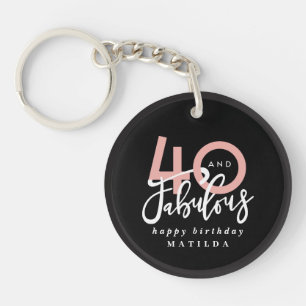 Moderne typografie zwart en roze 40e verjaardag sleutelhanger
