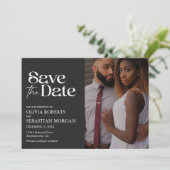 Moderne Typografie Zwart Foto Bruiloft Save The Date (Staand voorkant)