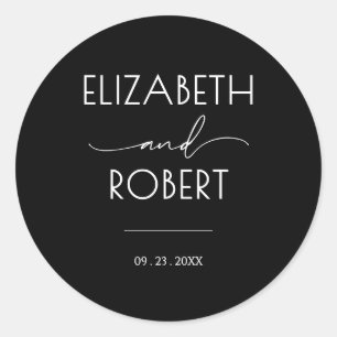 Moderne typografie zwart-wit bruiloft ronde sticker