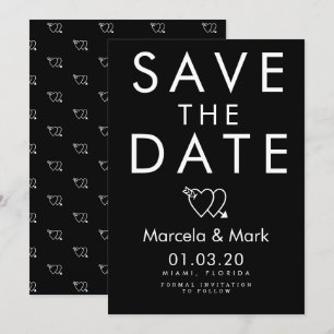 Moderne typografie Zwart Wit Hart Save The Dates Kaart