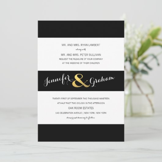 Moderne Typografie Zwart-witte strepen | Goud Kaart (Staand voorkant)