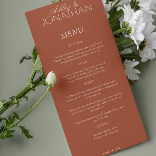 Moderne typografisch-centric bruiloft receptie menu