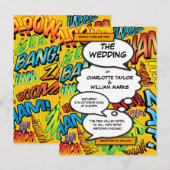 Moderne typografische ontwerper Fun Comic Bruiloft Uitnodiging Briefkaart (Voorkant / Achterkant)