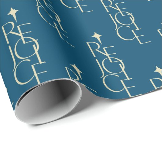 Moderne, typografische REJOICE & ster Kerstmis Cadeaupapier (Rol Hoek)