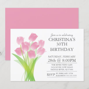 Moderne Typografische Tulip Flowers Birthday Party Kaart
