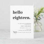Moderne uitnodiging Hallo Achttiende verjaardag (Staand voorkant)