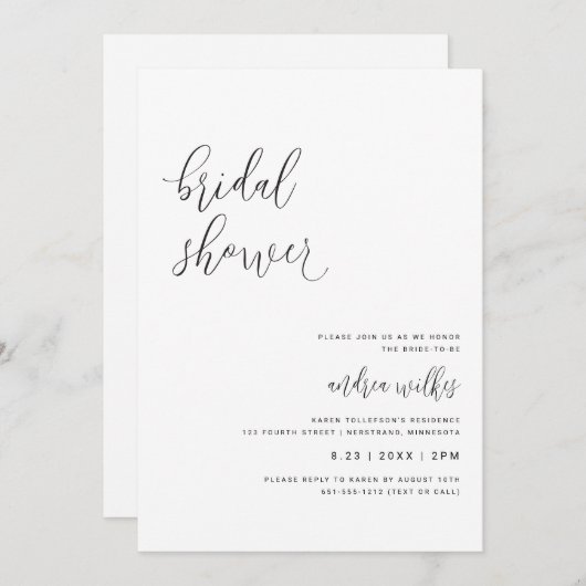 Moderne Uitnodiging van de Bridal met QR-code (Voorkant / Achterkant)