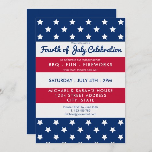 Moderne uitnodiging van de partij van 4 juli (Voorkant / Achterkant)