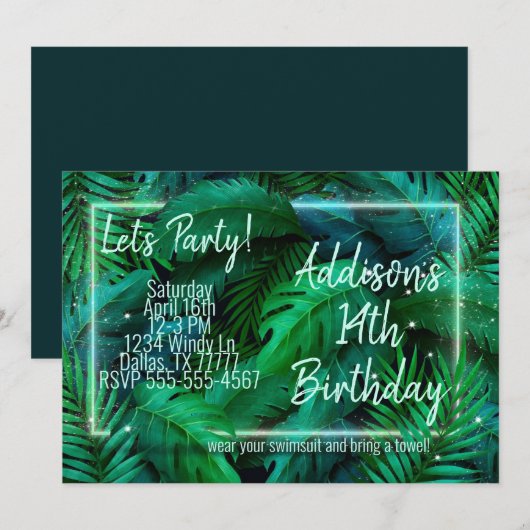 Moderne uitnodiging van de Tropische Partij - Neon (Voorkant / Achterkant)