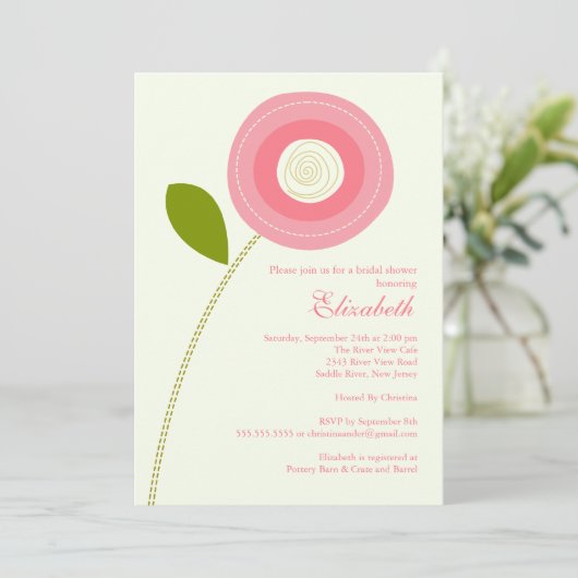 Moderne uitnodiging van het blote bloem Bridal (Staand voorkant)