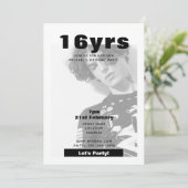 Moderne uitnodiging voor 16e verjaardag Zwart Wit  (Staand voorkant)