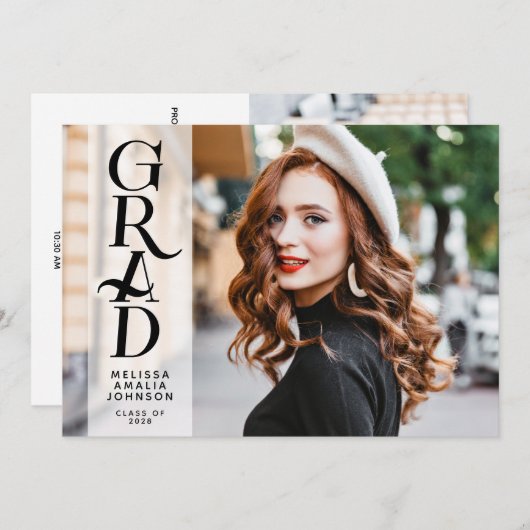 Moderne uitnodiging voor aankondiging Afstuderen f (Voorkant / Achterkant)