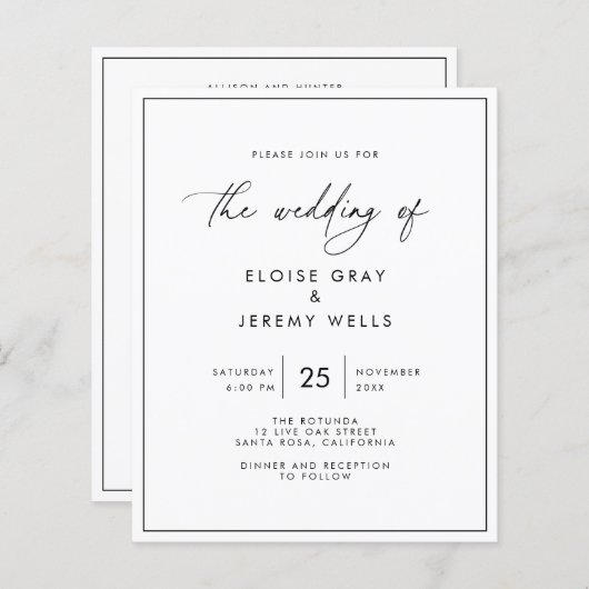Moderne uitnodiging voor bruiloft (Voorkant / Achterkant)