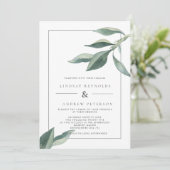 Moderne uitnodiging voor bruiloft in botanische ri (Staand voorkant)