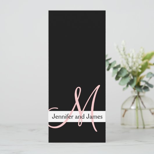 Moderne uitnodiging voor bruiloft Monogram zwart r (Staand voorkant)