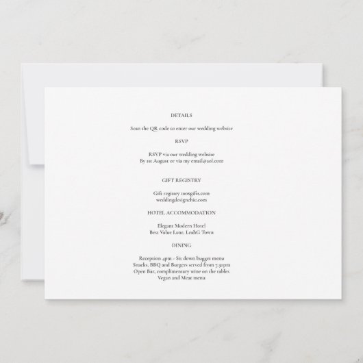 Moderne uitnodiging voor bruiloft via witte en zwa (Achterkant)