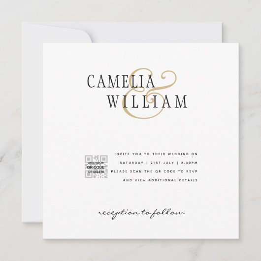 Moderne uitnodiging voor bruiloft via witte en zwa (Voorkant)