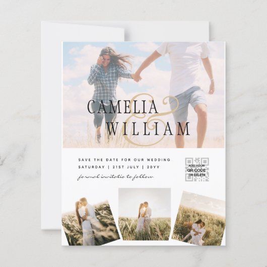 Moderne uitnodiging voor bruiloft via witte en zwa (Voorkant)