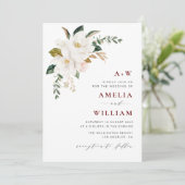 moderne uitnodiging voor een bruiloft met magnolia (Staand voorkant)