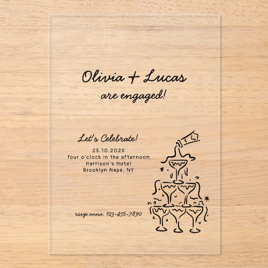 Moderne uitnodiging voor een verlovingsfeest met c acryl uitnodigingen (Voorkant)