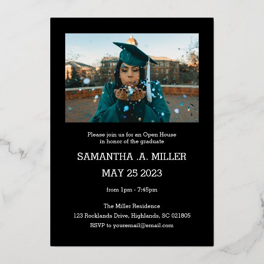 Moderne uitnodiging voor Folie Afstuderen van vert (Achterkant)