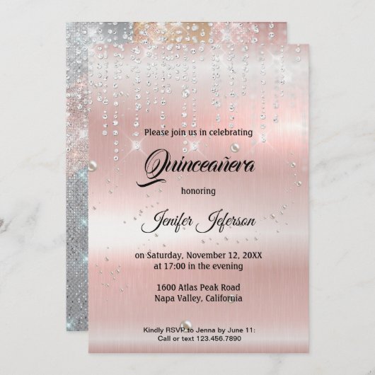 Moderne uitnodiging voor Quinceanera (Voorkant / Achterkant)