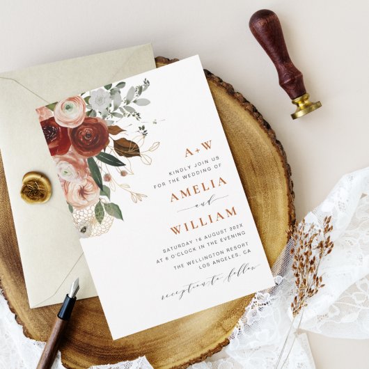 moderne uitnodiging voor terracotta en griekse bru