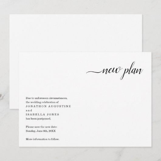 Moderne uitnodiging voor uitstel van de bruiloft (Voorkant / Achterkant)