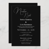 Moderne uitnodiging voor witte en zwarte bruiloft (Voorkant / Achterkant)