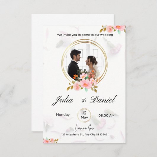 moderne uitnodigingen trouwwit (Voorkant / Achterkant)