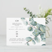 Moderne uitnodigingen voor bruiloften met Eucalypt (Staand voorkant)