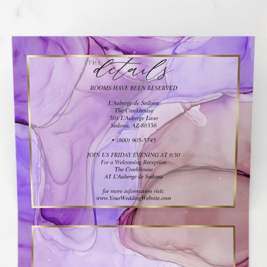 Moderne Ultraviolet Paarse Mauve Fluid Ink Drieluik Uitnodiging (Binnenzijde eerst)