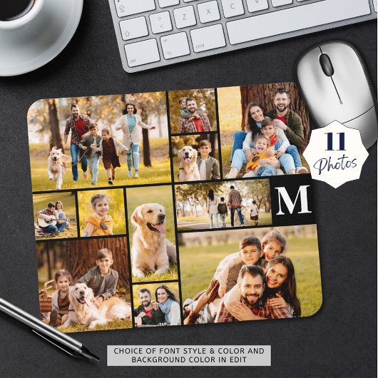 Moderne Unieke 11 Foto Collage Monogram Muismat