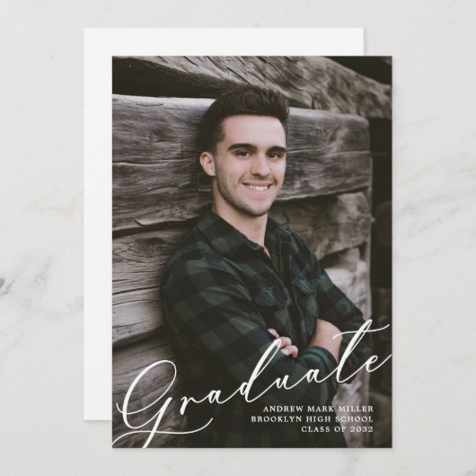 Moderne Unieke Manuscript bekleding Twee Afstudere Aankondiging (Voorkant / Achterkant)