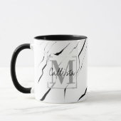 Moderne, unieke zwarte witte marmer monogram mok (Links)