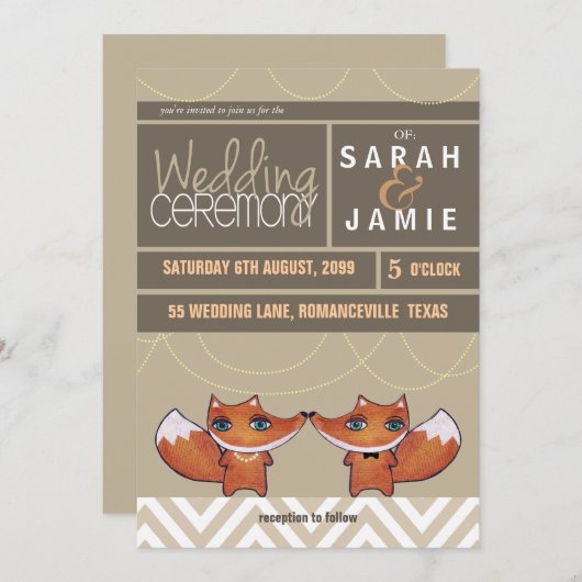 Moderne Unique Renards Mariage Couple Invitation (Devant / Derrière)