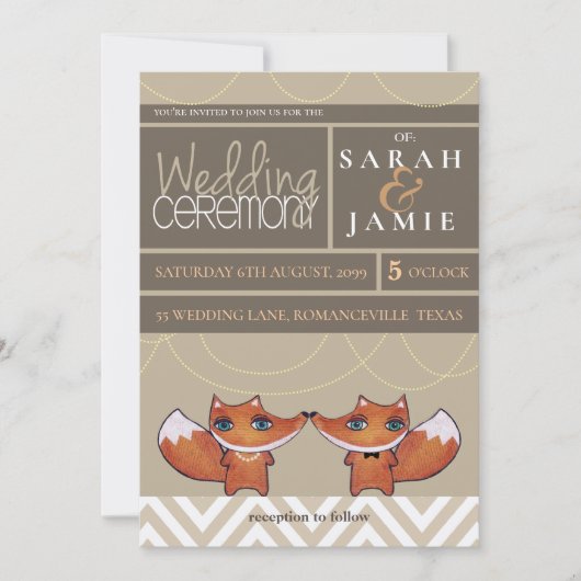 Moderne Unique Renards Mariage Couple Invitation (Devant)