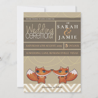 Moderne Unique Renards Mariage Couple Invitation