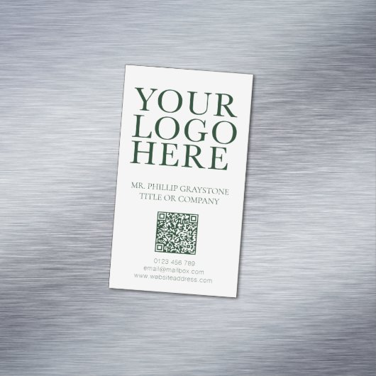 Moderne Uw Afbeelding Groene & Witte QR-code Magnetisch Visitekaartje (Voorbeeld)