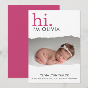 Moderne Uw Foto Gescheurd Papier Geboorteaankondig Kaart