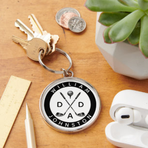 Moderne vader gepersonaliseerde naam golf liefhebb sleutelhanger