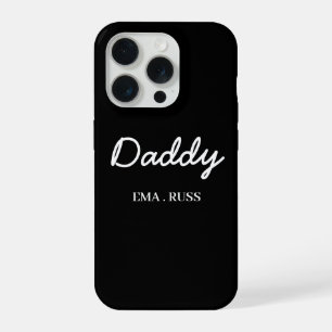 Moderne Vader Kinderen Namen Vaderdag Script Zwart iPhone 15 Pro Hoesje