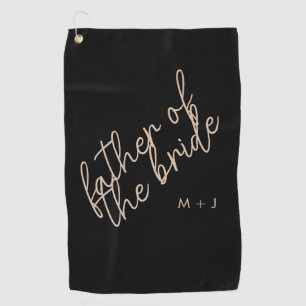 Moderne vader van de bruid   Beige + Zwart Script Golfhanddoek