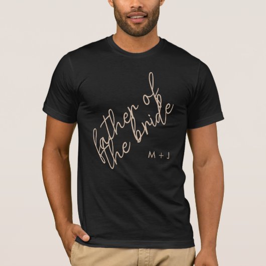 Moderne vader van de bruid | Beige + Zwart Script T-shirt (Voorkant)