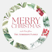 Moderne vakantie Bloemen Vrolijk kerstfeest Ronde Sticker (Voorkant)