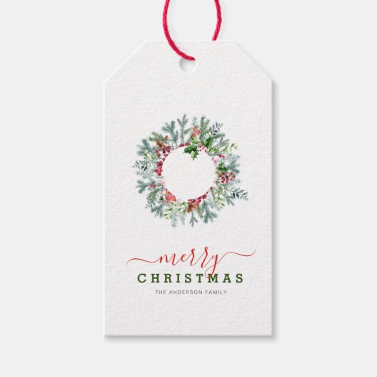 Moderne vakantiekrans Kerstmis Cadeaulabel (Voorkant)