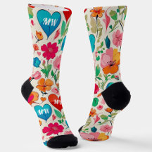 Moderne Valentijn's Day bloemen en harten monogram