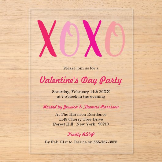 Moderne Valentijnsdag-partij voor Hugs & Kisses (X Acryl Uitnodigingen (Voorkant)