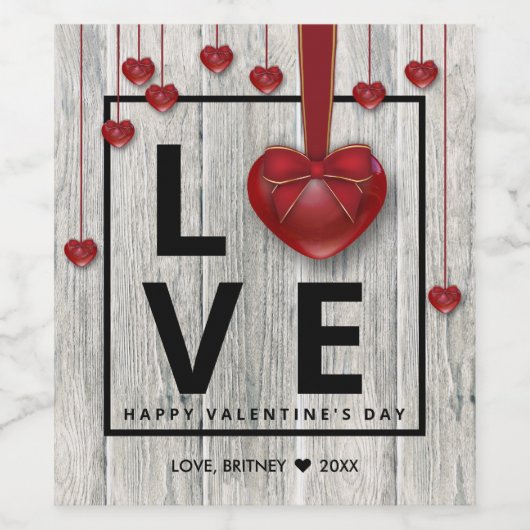 Moderne Valentijnsdag Rustige LOVE Red Hearts Wijn Etiket (Enkel label)